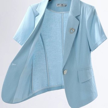 小個子通勤西服女 外套 上衣 西裝 開衫 西服白色小西裝外套女夏季薄款新款高級感小個子通勤氣質短袖西服 女裝
