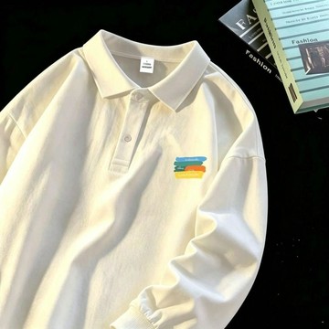 百搭上衣 長袖polo衫情侶款 翻領設計t恤 寬鬆oversize 大尺碼上衣 透氣材質 帥氣休閒 潮流印花 秋天穿搭