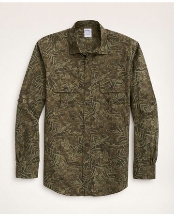 Brooks Brothers Men's Regent Regular-Fit Sport Shirt, Floral Camouflage Print | Green | Size XS