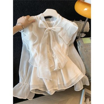 自留款推薦~蝴蝶結設計襯衫女2026春季新款高級感荷葉邊獨特上衣