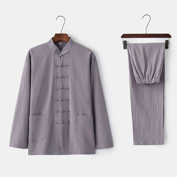 僧服海清服 中老年唐裝男佛系中國風中式服裝棉麻套裝古風兩件套春秋款居士服