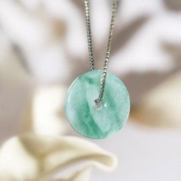 【願‧平安】冰種飄綠翡翠平安扣項鍊 | 天然緬甸玉翡翠A貨 |送禮