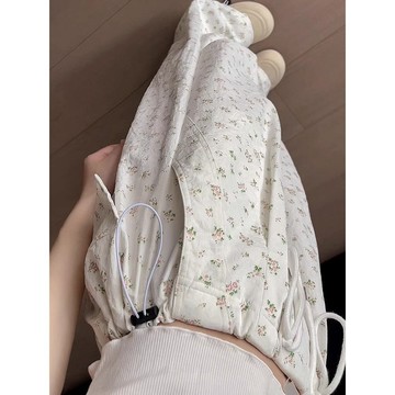 【PING'S🌞】碎花 工裝褲 女 夏季 高腰 寬鬆 休閒 闊腿褲 學生 慵懶 垂感 百搭 複古 長褲 潮