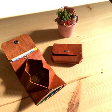 特殊真皮野生鹿皮零卡包-經典棕咖 錢包 零錢包 卡片包 短夾