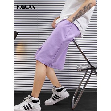 【清倉】紫色運動短褲男夏季潮牌五分褲大碼寬松中褲休閑沙灘褲子