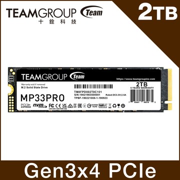 TEAM 十銓 MP33 PRO 2TB M.2 PCIe SSD 固態硬碟