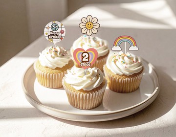 【客製】花花彩虹蛋糕插卡 | 派對 | 生日 | 紀念日 |佈置