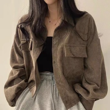 Vuja de 秋冬季 外套 長袖外套 燈芯絨短款外套 女生衣服 ins 風 長袖外套 上衣 短款開衫