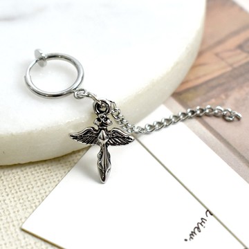 夾式耳環 鋼製鍊條十字翅膀合金耳夾【NDF86】