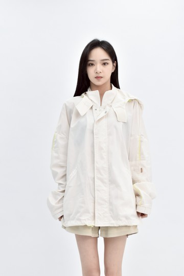 (2XL) mouggan 白色棉質拉鍊連帽運動外套