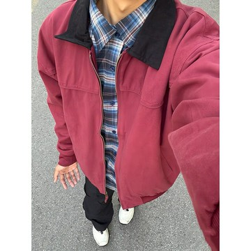 港風短款純棉外套男秋冬季潮牌飛行員上衣vintage底特律工裝夾克鑫弘-錦衣華服