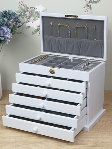 免運 實木首飾盒飾品收納盒 歐式首飾盒實木帶鎖大容量2023新款高檔手飾品首飾收納盒新婚禮物