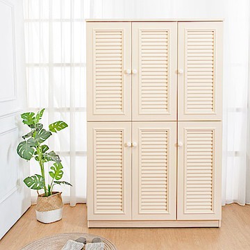 Birdie南亞塑鋼-4尺六門塑鋼百葉高鞋櫃(白橡色)-121.5x37x189.5cm