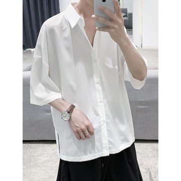 很仙的白襯衫男短袖夏季寬松港風痞帥寸衫五分袖ins潮流休閑襯衣