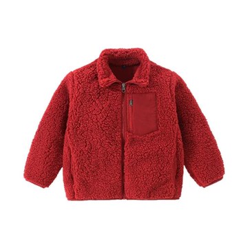 日系秋冬季男女童搖粒絨加絨加厚保暖高領拉鏈外套休閑立領上衣