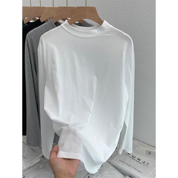 白色純棉長袖t恤女秋冬內搭衛衣疊穿神器打底衫大碼寬松慵懶上衣