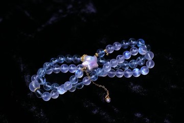 藍月光手鏈滿船清夢壓星河天然藍月光配藍托帕雙圈手鏈緩壓助睡眠