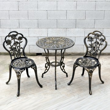 LOGIS-花想復古鋁合金鑄鋁庭園1桌2椅 (UT-2B)黑