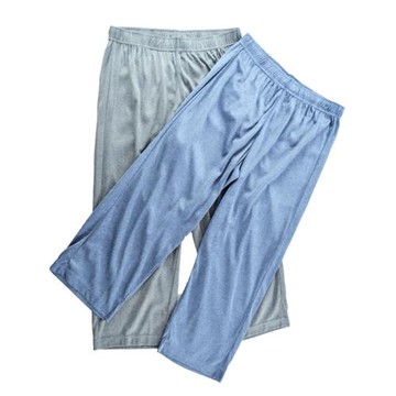 簡約純色七分褲男空調家居褲中腰寬松薄款男睡褲吸汗速干休閑居家