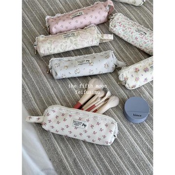 thefifthmoon手工珍珠花邊清新花朵碎花筆袋收納袋化妝刷數據線