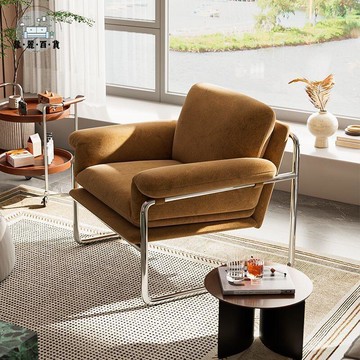 免運 公司貨 附發票 單人休閒沙髮 意式極簡輕奢會所金屬洽談沙髮椅中古包豪斯設計師家用單人休閒椅工廠現貨直銷 全館九折 售後保障 店長新品推薦 5m116