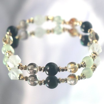 黑曜石-白水晶-黃水晶-茶晶-葡萄石-發財-開運-水晶手鍊