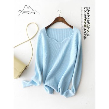 干凈清澈的冰川藍~羊絨衫女打底修身薄款v領100純山羊絨針織毛衣