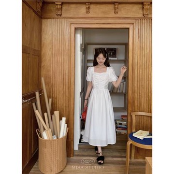 MISS密思家韓版泡泡袖胸前打攬甜美小清新溫柔風減齡時尚連衣裙