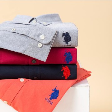 uspoloassn美國馬球協會 秋季純色長袖襯衫男 全棉襯衣上班正裝