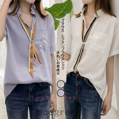 ブラウスレディース可愛い ブラウストップスブラウスゆるブラウス韓国風半袖ブラウス春夏シャツブラウス 体型カバー通勤 人気 春夏代30代40代 通販 Lineポイント最大get Lineショッピング