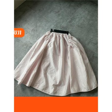 浪漫仙氣重工浮雕面料蓬蓬花苞半身裙高腰A字大傘裙柔美中長裙