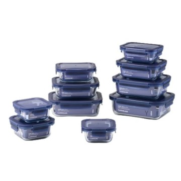 LocknLock 樂扣樂扣 Glass Indigo 耐熱玻璃保鮮盒 10件組 海軍藍  1組  10 個容器 + 10 個蓋子