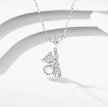 【NY Teddy 紐約泰迪熊】 NY Teddy 紐約泰迪熊 琉璃泰迪熊鎖骨銀色項鍊