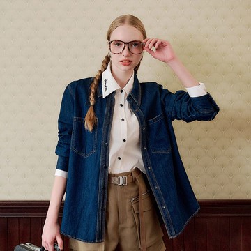 OUWEY歐薇 率性長版素色牛仔外套(深藍；S-L)