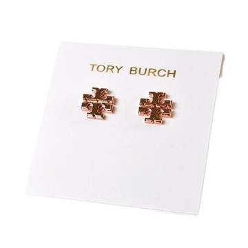 TORY BURCH 雙T LOGO針式耳環-玫瑰金