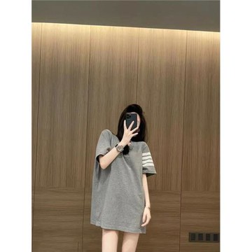 tb純棉短袖T恤女歐貨寬松顯瘦中長款遮屁股設計感小眾三條杠上衣