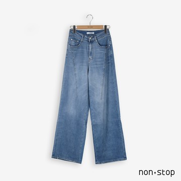 non-stop 水洗刷色高腰牛仔寬褲-1色