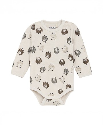 小綿羊米色羊毛長袖包屁衣80cm