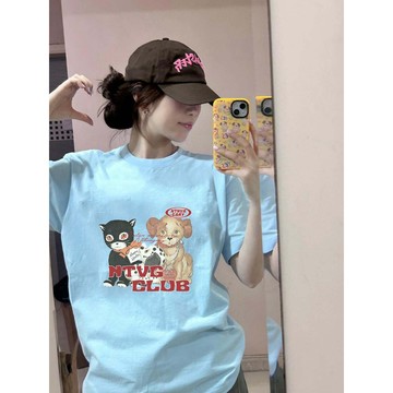 【鹿向南】100%純棉 短袖上衣 女生衣服 日系復古 蓋屁股上衣 夏日穿搭 ins衣服