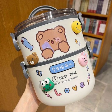9537 人多次回購💳日式圓形保溫飯盒不鏽鋼泡麪碗學生上班便攜手提餐盒可愛便當盒9WEX
