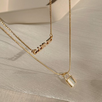 高級感雙層金色字母項鏈女夏網紅氣質時尚毛衣鏈冷淡風鎖骨鏈