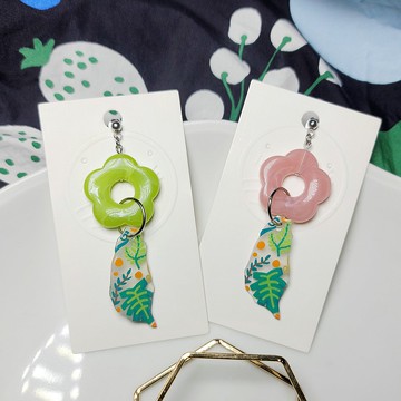 福爾摩沙 台灣 森林 手繪熱縮片 耳環 單支販售