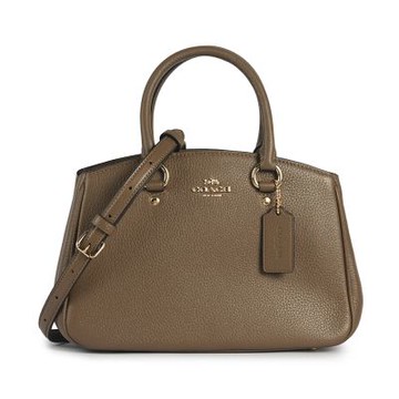 COACH SAVANNAH 素面荔枝紋皮革手提側背三層兩用包(小款)-沙褐色