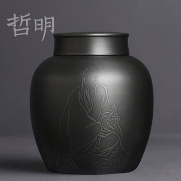哲明 大明式羅漢手工錫罐 錫制錫器茶葉罐 便攜旅行禪意中式茶罐