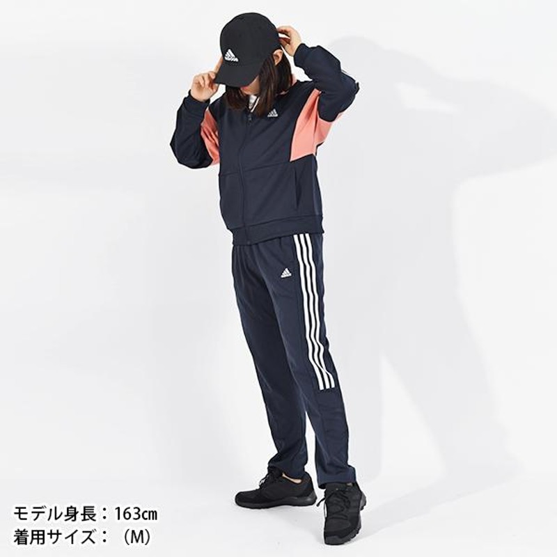 adidas　ジャージ上下　セットアップ　ブラック×ピンク　スリーライン　秋冬