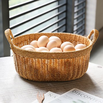 Kens大號日式果盤雞蛋筐仿藤編客廳零食筐廚房蔬菜戶外野餐水果籃