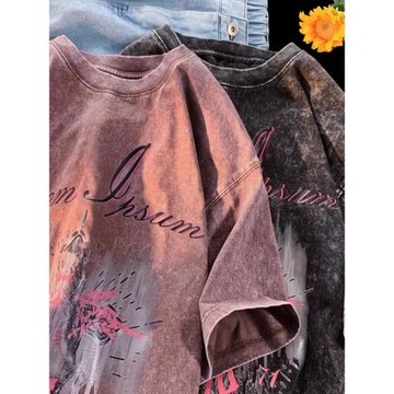 特大碼300斤短袖男款夏季美式復古水洗做舊印花260Gt恤寬松上衣男