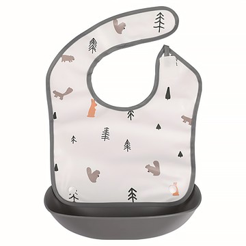 NORDICO 防水圍兜 北歐風格設計 輕柔材質防漏口袋 可拆卸清洗便利  森林朋友款 白色  1個