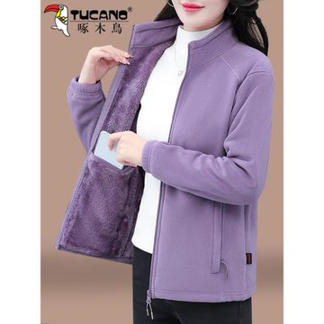 啄木鳥奧粒絨外套女秋冬加絨加厚2025新款爆款媽媽裝休閑立領上衣