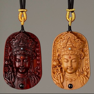 檀香 紫檀木 觀世音菩薩 項鍊 吊墜 佛牌 轉運項鍊 木雕 守護神 護身符 招財納福 保平安 送媽媽 生日禮物 216